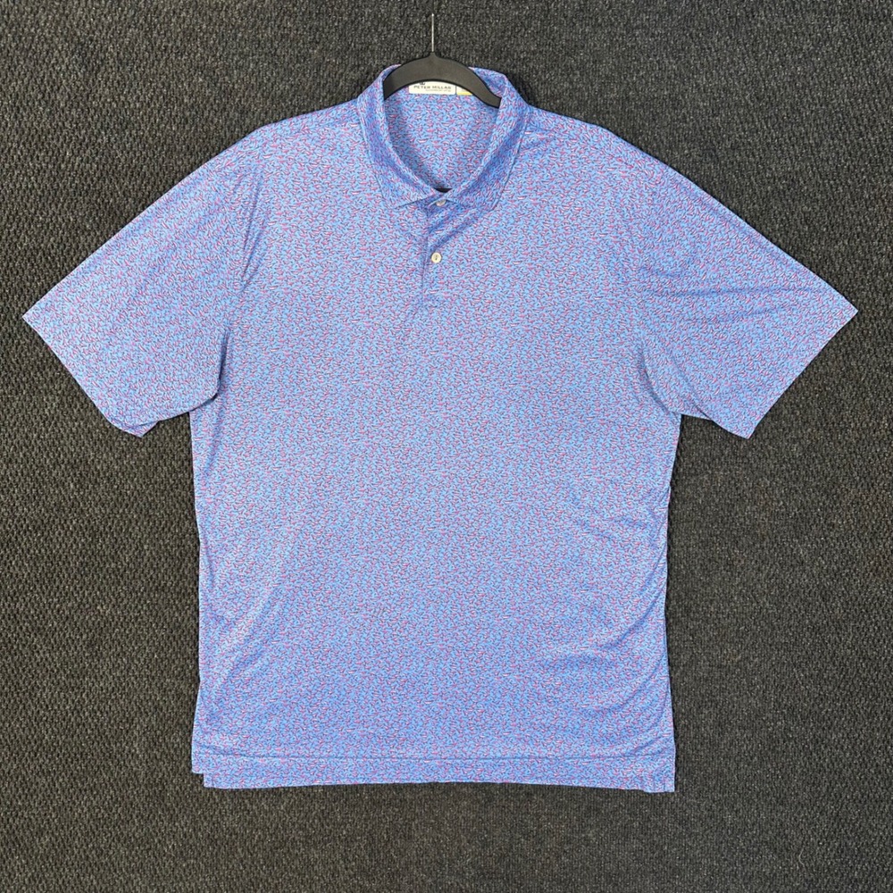 Peter Millar Featherweight Golf Polo Men L Blue Whale All Over Short Sleeve